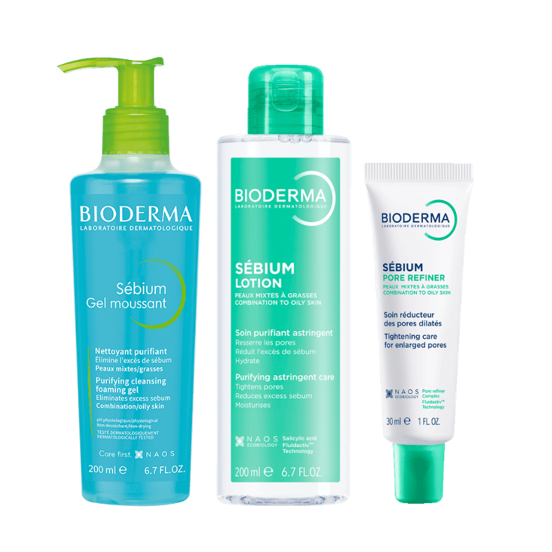Sebium foaming gel lotion and pore refiner packshots